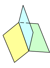 A non-manifold edge at the join of more than two polygons in 3D. 