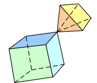 A non-representable vertex at the join of the closed meshes in 3D. 